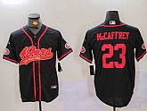 Men's San Francisco 49ers #23 Christian McCaffrey Black With Patch Cool Base Stitched Baseball Jersey,baseball caps,new era cap wholesale,wholesale hats